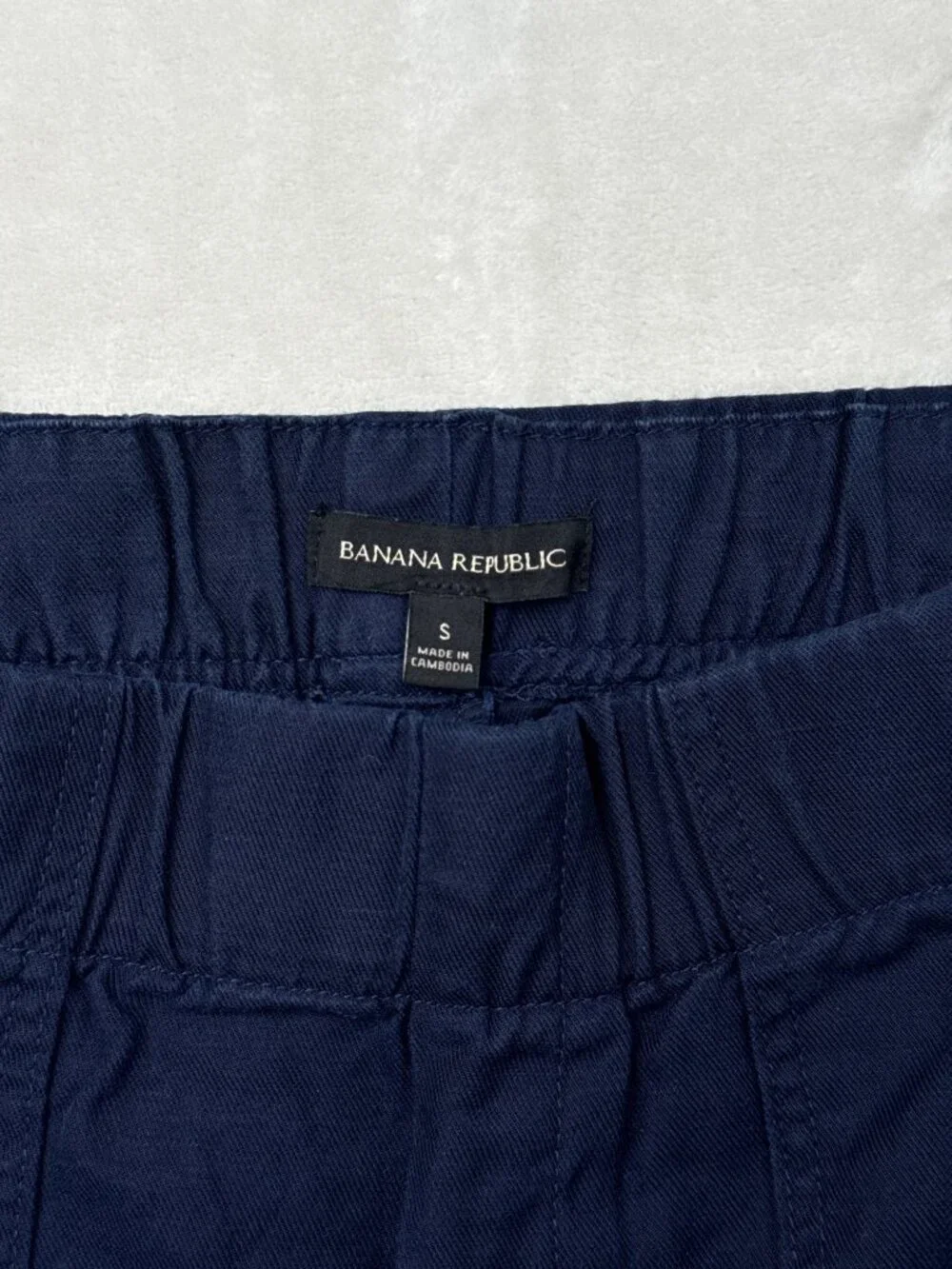Banana Republic Womens Navy Elastic-Waist Linen-Blend Pants Small